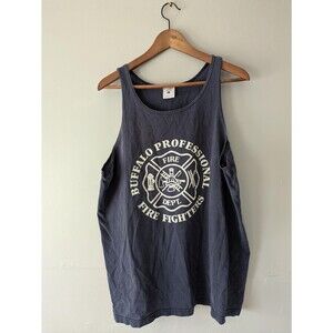 Vintage 90s Buffalo Fire Fighters Tank Top: Navy Blue Muscle Shirt, Large